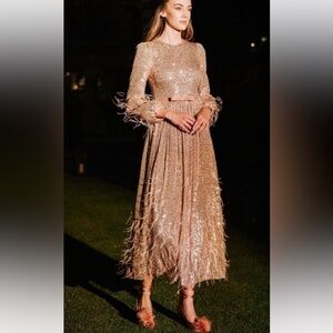 Antonio Melani x Nicola Bathie Sequin Feather Formal Maxi Dress Black Size 14/16